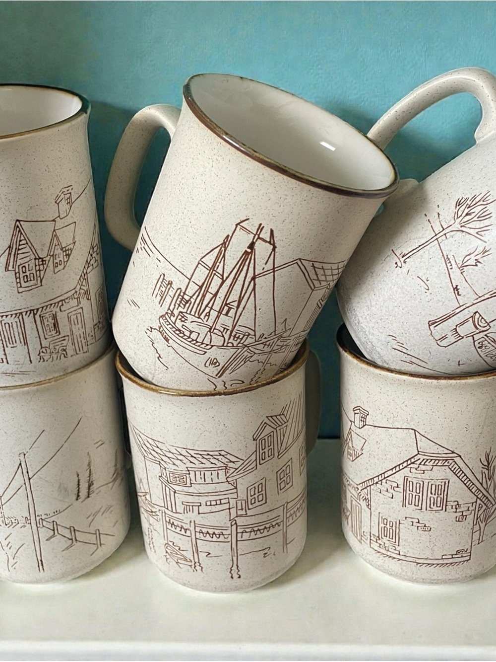 70’s Coree Stoneware Mug Set - Canadian Scenes